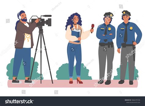 Female Journalist News Reporter Microphone Cameraman เวกเตอร์สต็อก