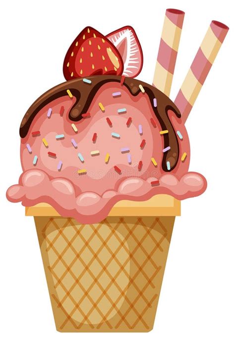 Strawberry Ice Cream Cone With Toppings Stock Vector Illustration Of