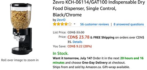 amazon canada deals save   zevro indispensable dry food dispenser