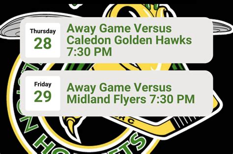 Hornets Schedule Sep 25 – 29 | Alliston Hornets