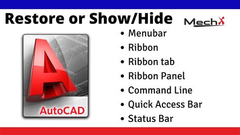 Autocad Restore Or Show Hide Menubar Ribbon Command Line Status