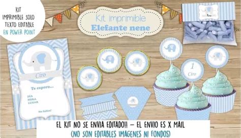 Kit Imprimible Elefante Baby Shower Bautizo Decoraci N T En Venta En