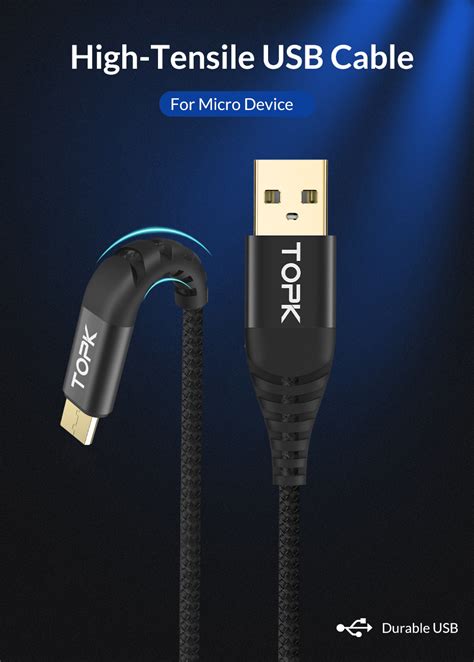 Topk An M Micro Usb Data Sync Charging Cable Nylon Braided Charging