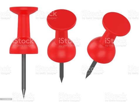 Collection Red Push Pins Isolated On White Background Stock Photo