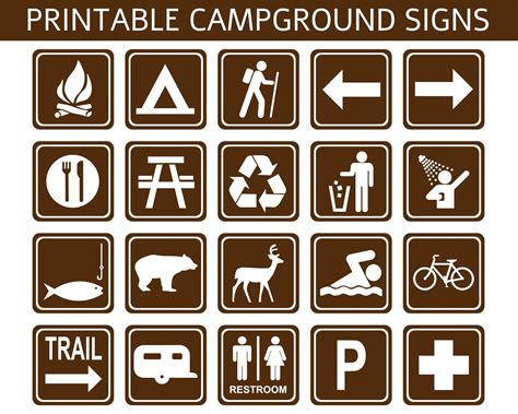 Campground Recreation Signs, Brown 8 Squares 20 Images Digital Files
