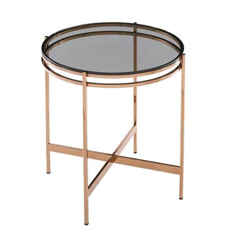 Benjara 20 In Black And Rose Gold Round Glass End Table With Metal Frame Bm279278 The Home Depot