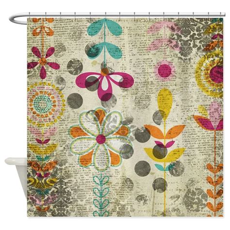 Bohemian Boho Flowers Decorative Fabric Shower Curtain In Shower