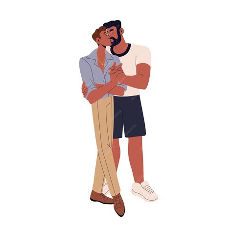 Premium Vector Gay Couple Lgbt Men Love Partners Kissing With Passion