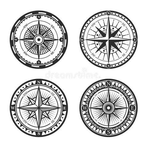 Nautical Wind Rose And Compass Icons Set Stock Vector Illustration Of Degree Black 45142806