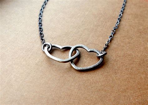 Sterling Silver Entwined Heart Necklace With Stamped Xo Charm Etsy