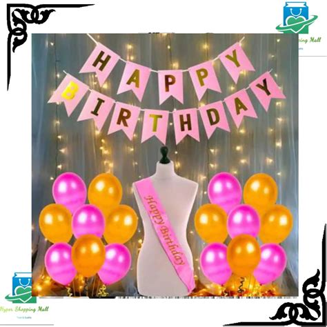 Pink Decorations Happy Birthday Banner, 1 Glitter Sash, 20 Pink Gold ...