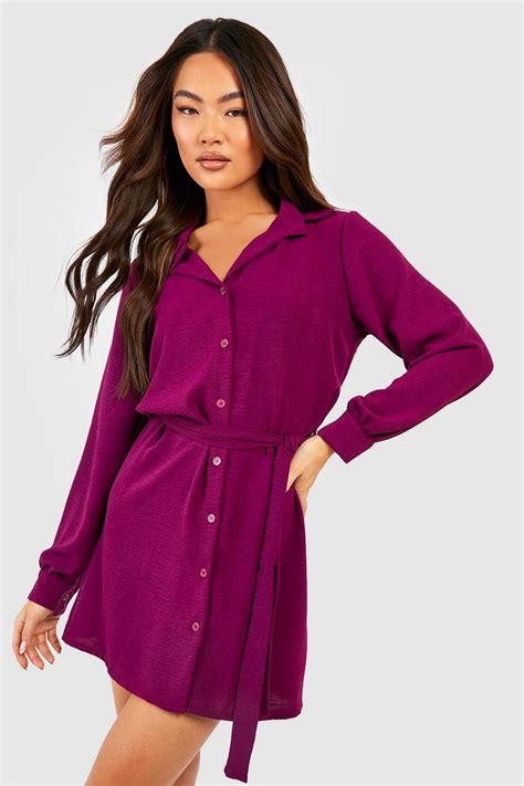 Hammered Tie Waist Shirt Dress Boohoo