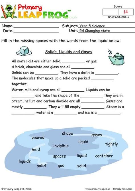 Solid Liquid And Gas Worksheets