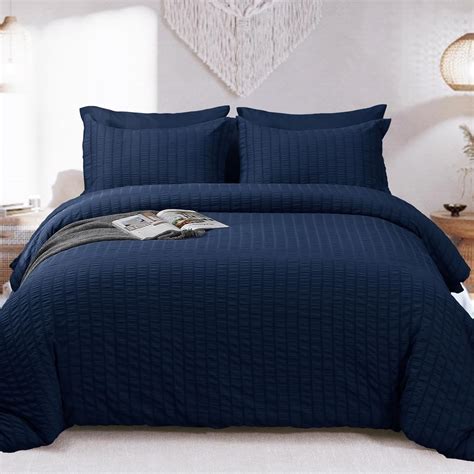 Hymokege Duvet Cover Queen Pieces Navy Seersucker Duvet Cover Set