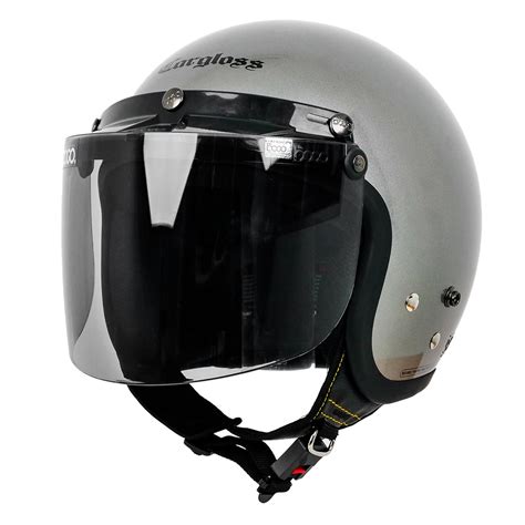 Jual Cargloss CFM Retro Visor Flat Smoke Helm Half Face Silver Met