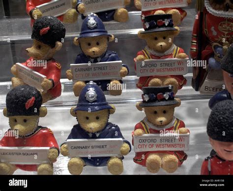 Souvenier Bobby Beefeater and Queen s guards bears in shop window