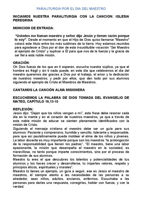 468572213 Paraliturgia POR EL DIA DEL Maestro - PARALITURGIA POR EL DIA