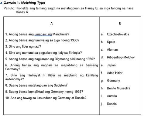 Gawain 1 Matching Type Panuto Ikonekta Ang StudyX