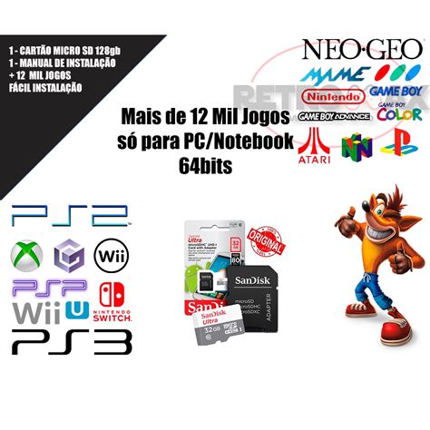 Cartão de memoria 9 000 Jogos Retro para PC Notebook Batocera 34 32gb