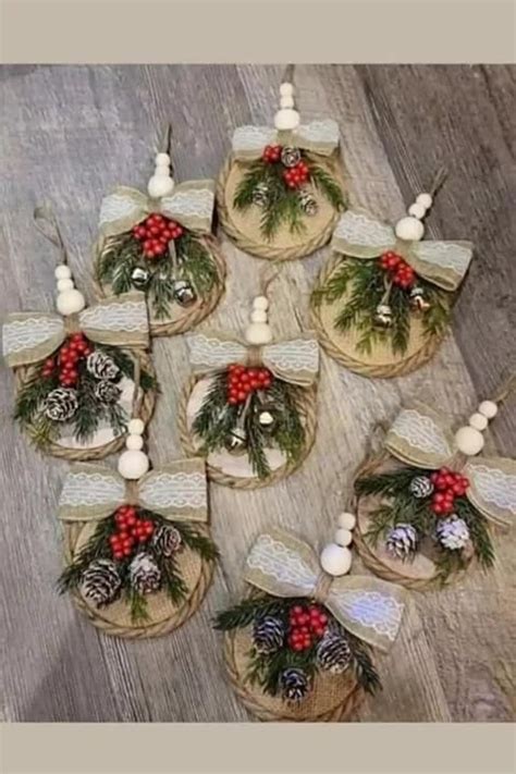 Christmas Decorations Are Arranged On Wooden Boards With Bows And