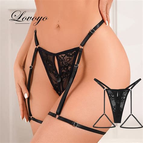 Lace Hollow Out Calcinhas Garter Sexy Lingerie Underwear Set Er Tica