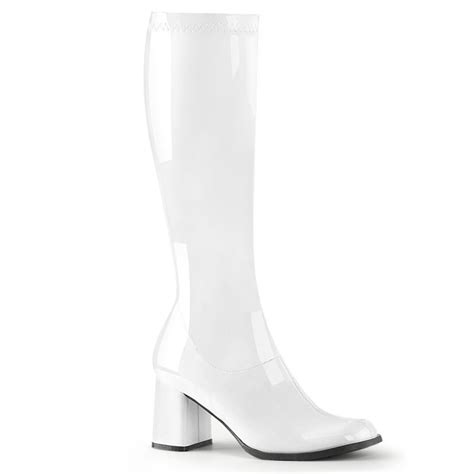 Botte Blanche Vernis Moulante En Stretch Pour Femme Talon Carr