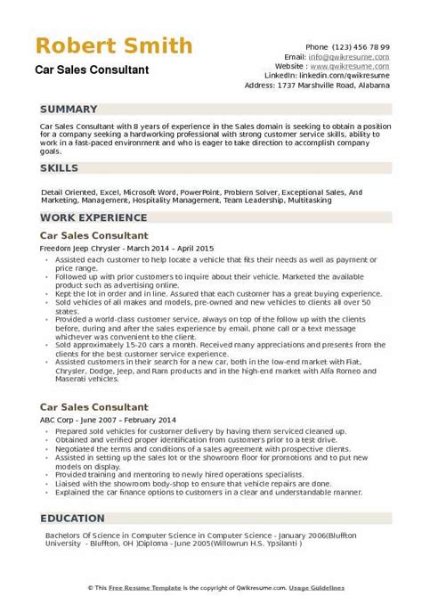 Auto Sales Consultant Resume