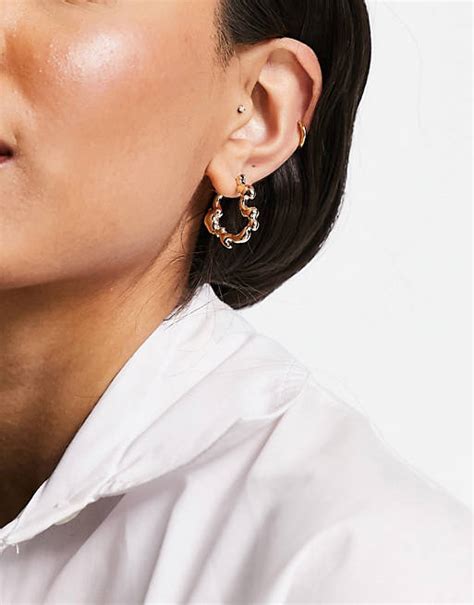 Designb London Molten Metal Hoop Earrings In Gold Asos