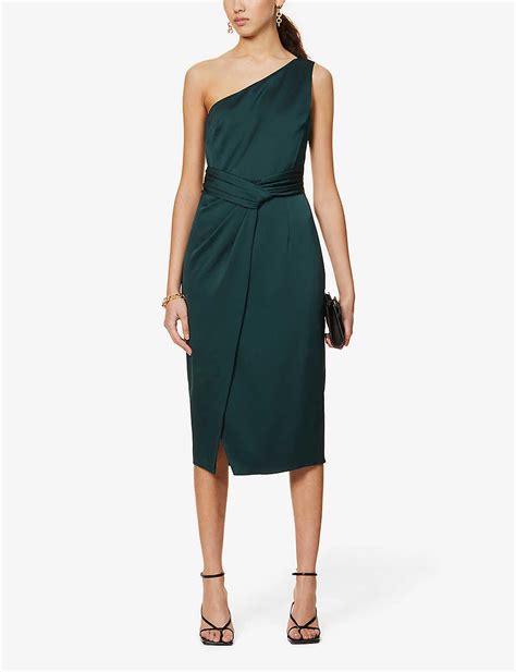 Ted Baker Zaaraa One Shoulder Satin Crepe Midi Dress In Green Lyst