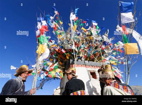 Gyantse Cottage With Prayer Flags Tibetans Bring At Tibetan New Year