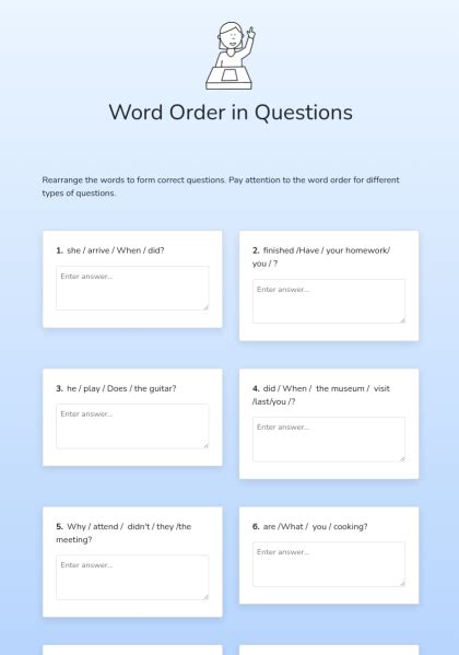 Word Order In Questions Interactive E Worksheet Quickworksheets Worksheets Library