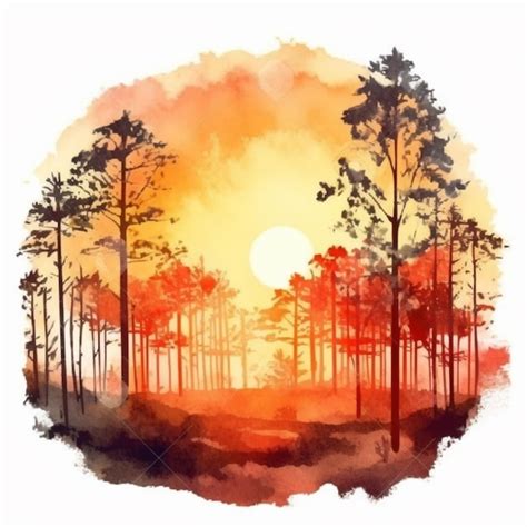 Premium Photo | A watercolor painting of a sunset in the woods generative ai