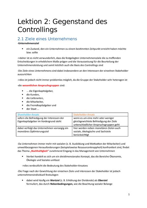 Lektion 2 Lektion 2 Gegenstand Des Controllings 2 Ziele Eines