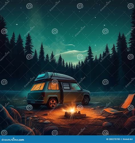 Car in Night Forest Camping Concept Ai Generated Stock Illustration ...