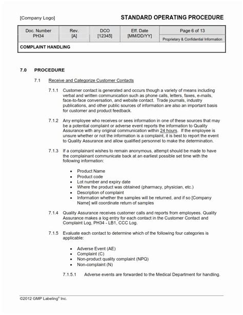 Warehouse Standard Operating Procedure Template