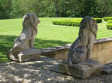 Monumental Carved Stone Lions Lichen Garden Antiques