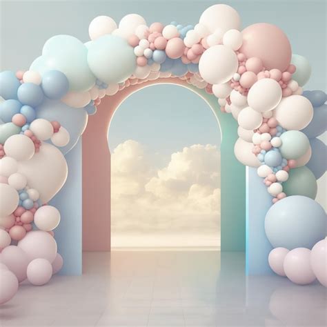 Un Arco De Globos Rosas Y Azules Con Un Fondo De Cielo Foto Premium