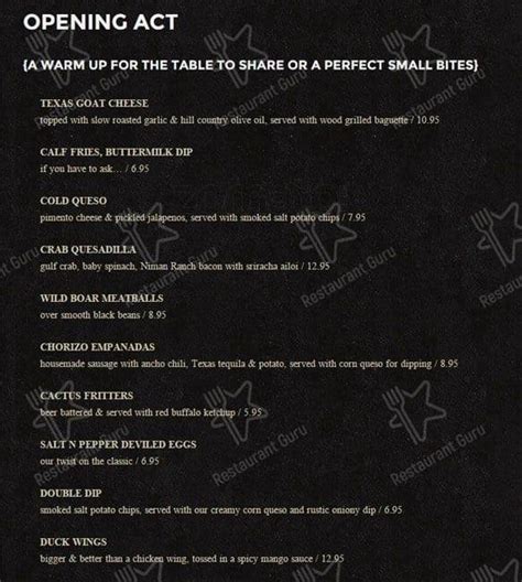 Menu at The Rustic pub & bar, Dallas, Howell St