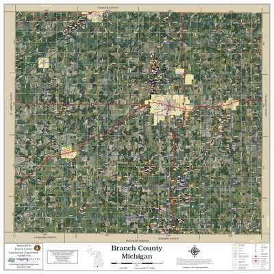 Branch County Michigan 2023 Aerial Wall Map | Mapping Solutions