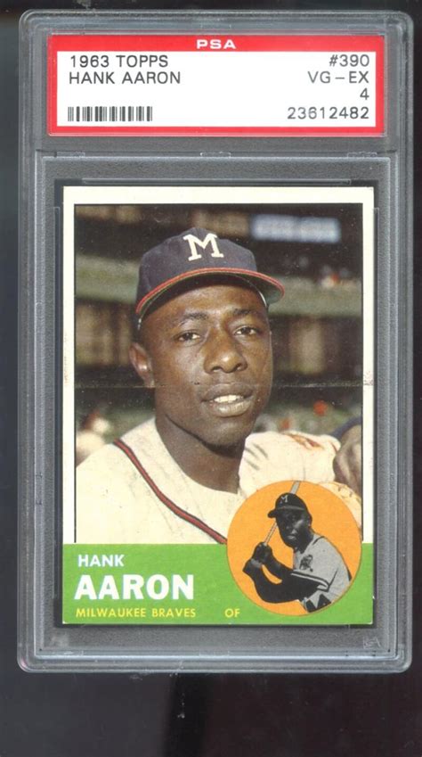 1963 Topps 390 Hank Aaron Milwaukee Braves MLB PSA 4 Graded Baseball