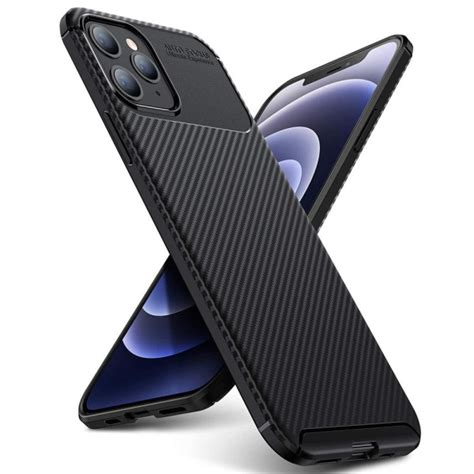 iPhone 12 12 Pro Skal Silikon Stötdämpande Kolfiber Svart Black