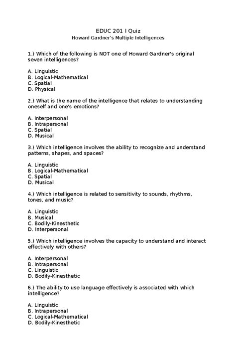 Multiple Intelligences Quiz 7