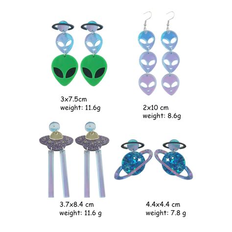 Creative Personality Punk Shiny Alien Ufo Planet Acrylic Earrings For