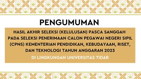 Hasil Akhir Seleksi Kelulusan Pasca Sanggah Pada Seleksi Penerimaan