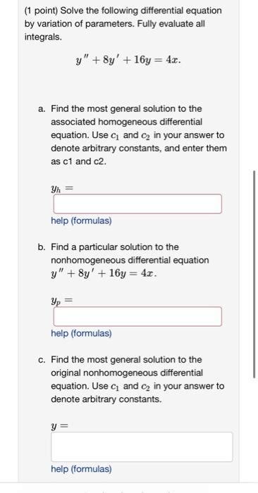 Solved 1 Point Solve The Following Differential Equation