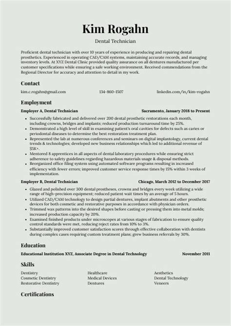 Dental Technician Resume (CV) Example and Writing Guide