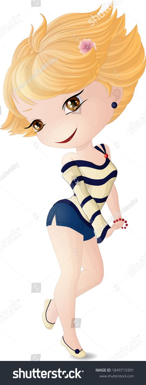 Cute Blonde Chibi Girl Striped Jacket Stock Vector Royalty Free 1849719391 Shutterstock