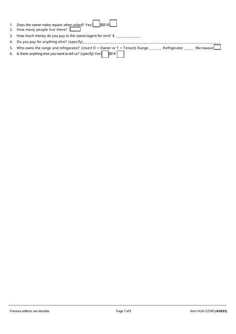 Form Hud 52580 Download Fillable Pdf Or Fill Online Inspection Checklist Housing Choice