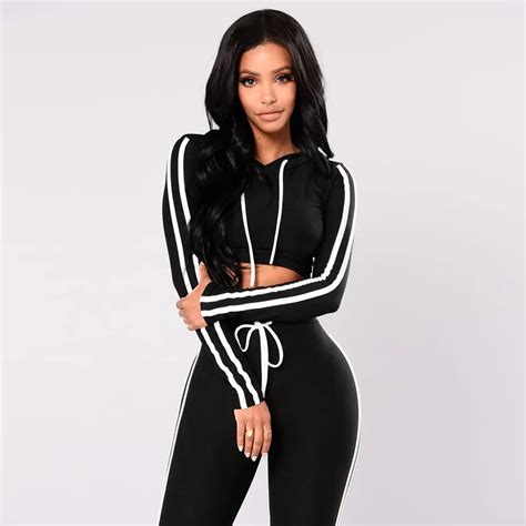 Womail New Two P Iece Set Tracksuit Women Ladies Pullover Side Striped Hoodies Sweatshirt Tops