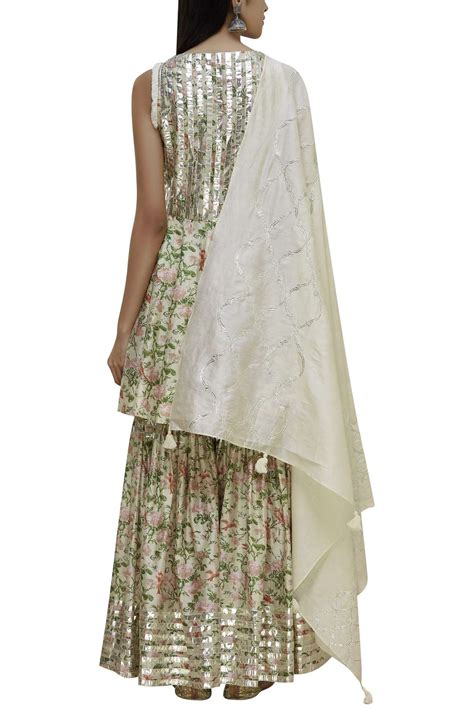 Buy Amrita Thakur Beige Chanderi Printed Kurta Sharara Set Online Aza